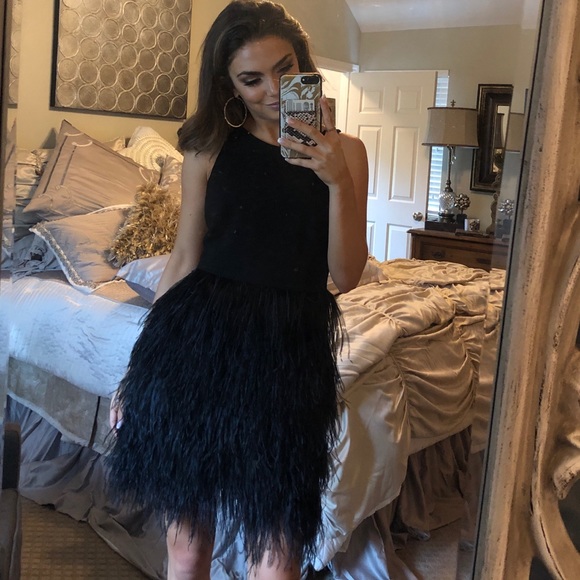 milly black feather dress